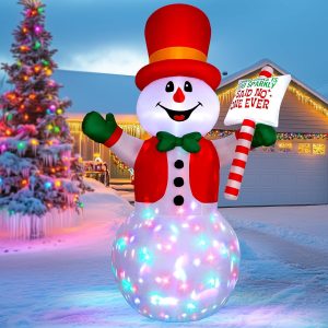 Dawdix 8ft Christmas Inflatable Snowman with Rotating Disco Light