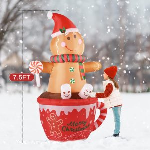 Pattiumo 7.5 FT Inflatable Gingerbread Man Hot Cocoa Cup Christmas Yard Decoration