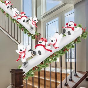 Christmas Stairs Decorations Set – 4PCS Skiing Penguin & LED Lights by QEQEKAKA