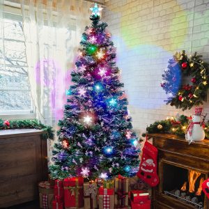 Juegoal 6 ft Pre-Lit Optical Fiber Christmas Tree with RGB LED Lights